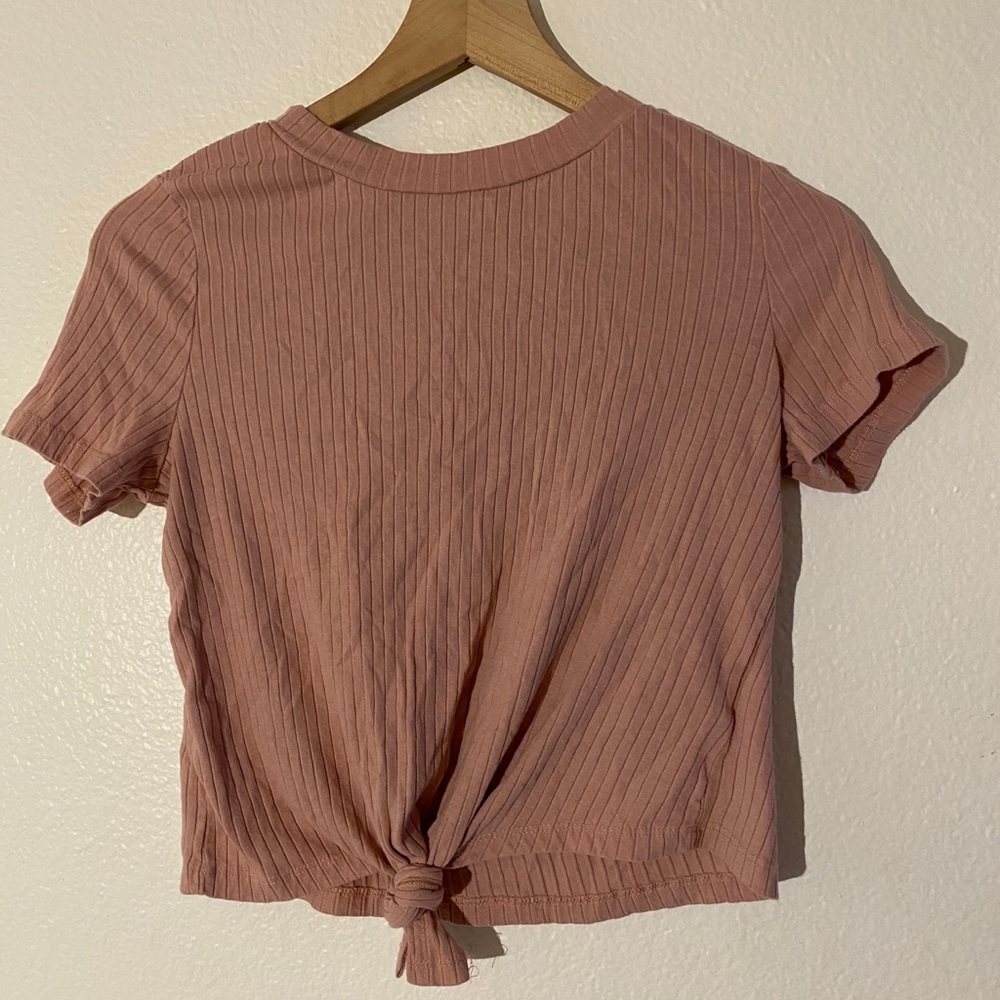ribbed pink front tie top
